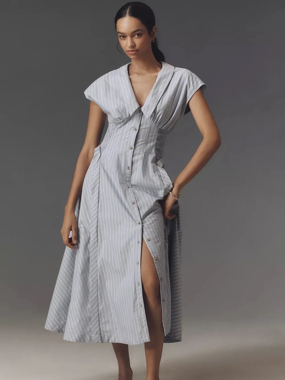 anthropologie pleated dress By Smocked Maxi allowing the fit to be adjusted and enhancing the natural waistline Tobie Button-Front Pleated Shirt Dress